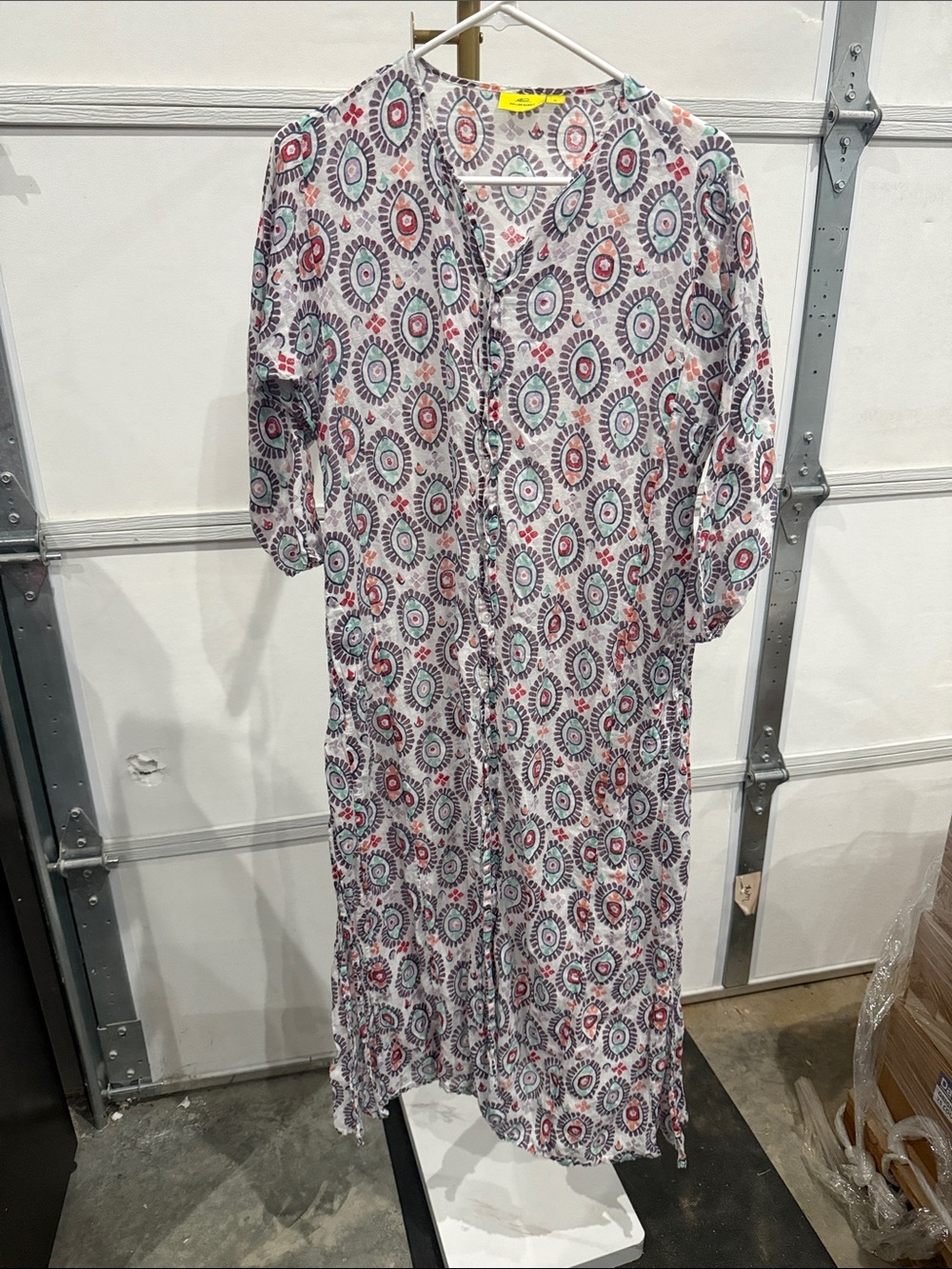 Roller Rabbit White Midi Dress with Red and Teal Medallion Print